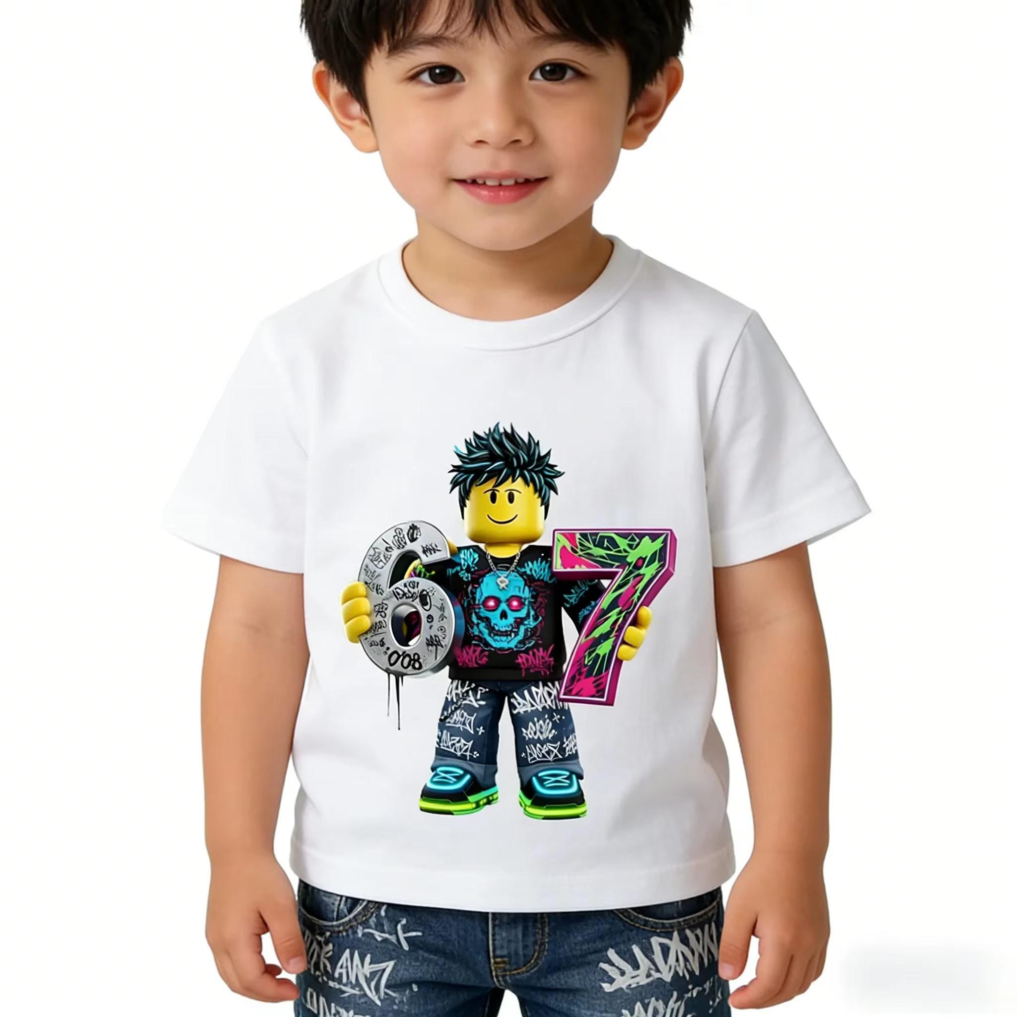 T-shirt en coton imprimé Roblox Game 67 pour garçons et filles