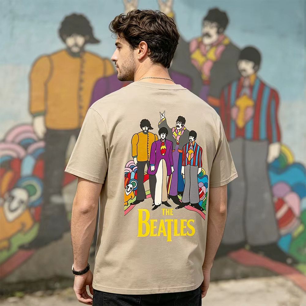 T-shirt The Beatles Black Rock Band
