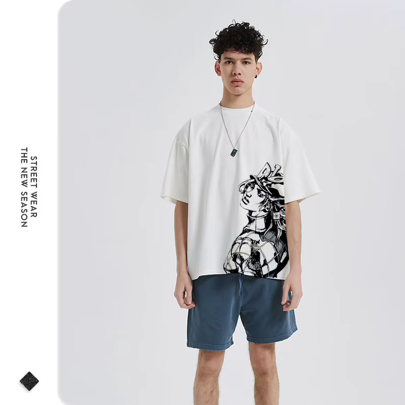 T-shirt Bandai Joestar Johnny vintage délavé JOJO à manches courtes Bizarre Adventure T-shirts oversize S-Steel Ball Run