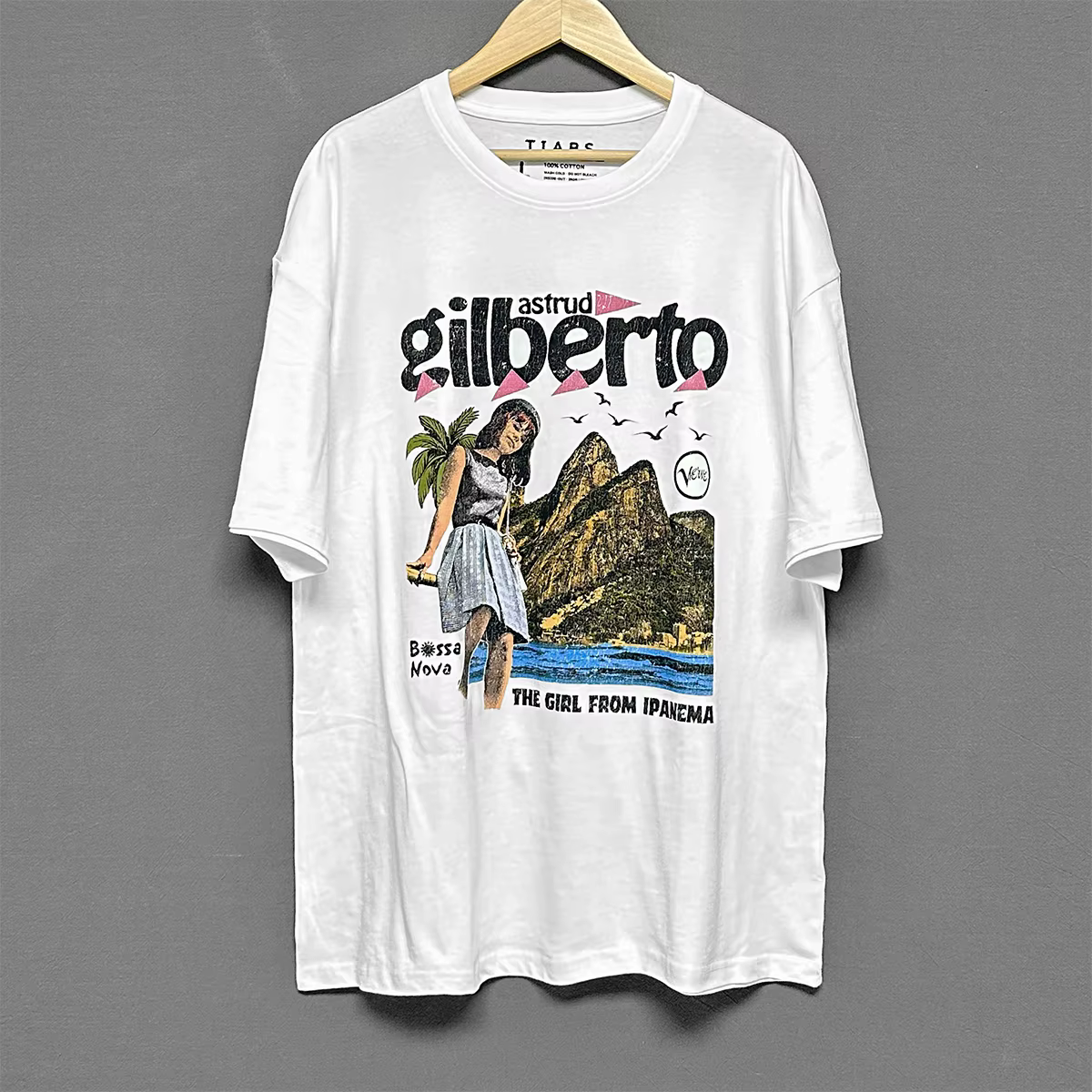TIABS Astrud Gilberto T-Shirt The Girl From Ipanema Brazilian Singer Music Design Drop Shoulder Short Sleeves Men's Tops Shirt