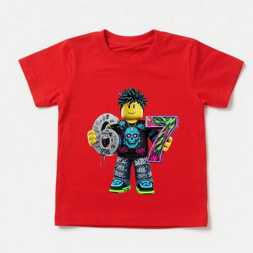T-shirt en coton imprimé Roblox Game 67 pour garçons et filles