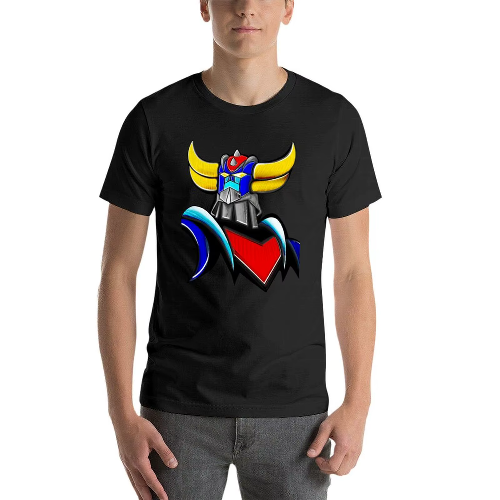 GOLDORAK figure T-Shirt noir coton graphique t-shirts T-Shirt pour hommes