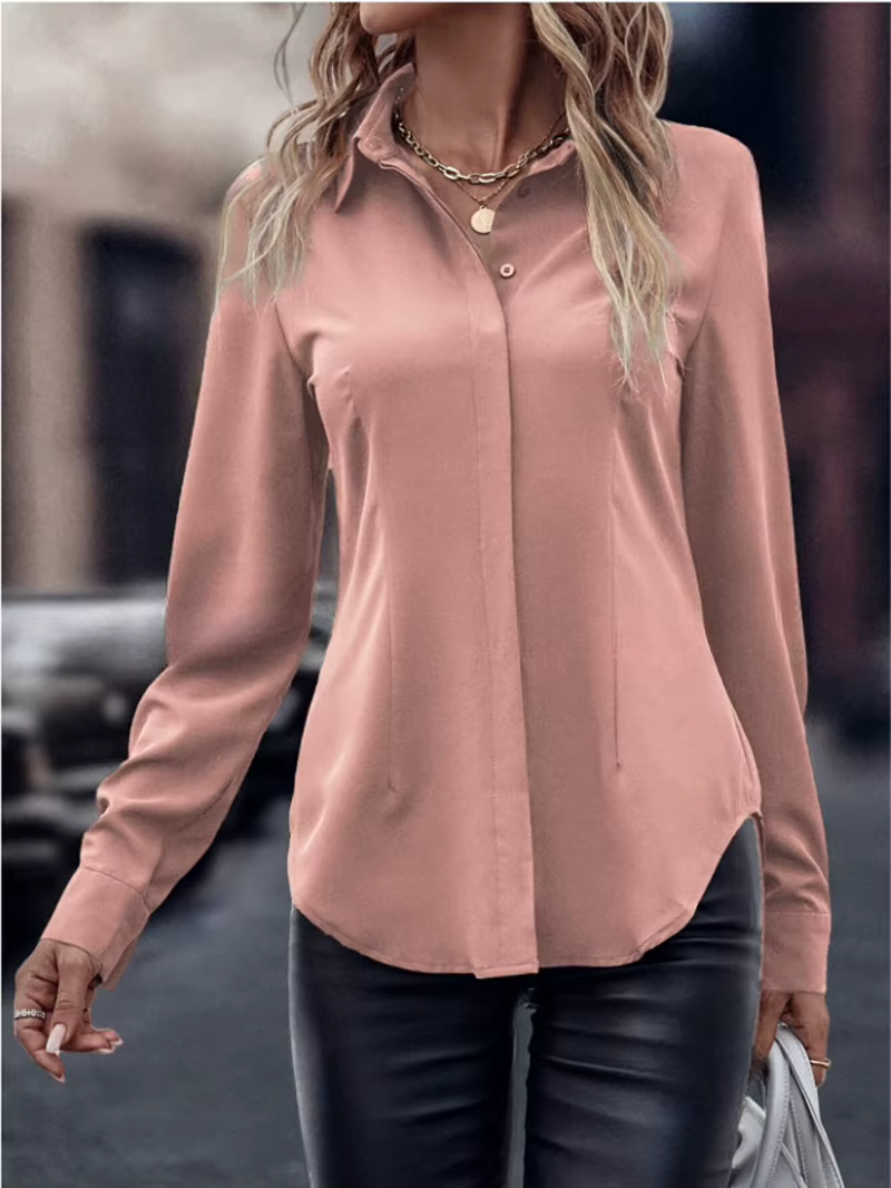 Chemise à manches longues à col boutonné bordeaux pour femmes Coupe ajustée Blouse en satin Haut décontracté de bureau