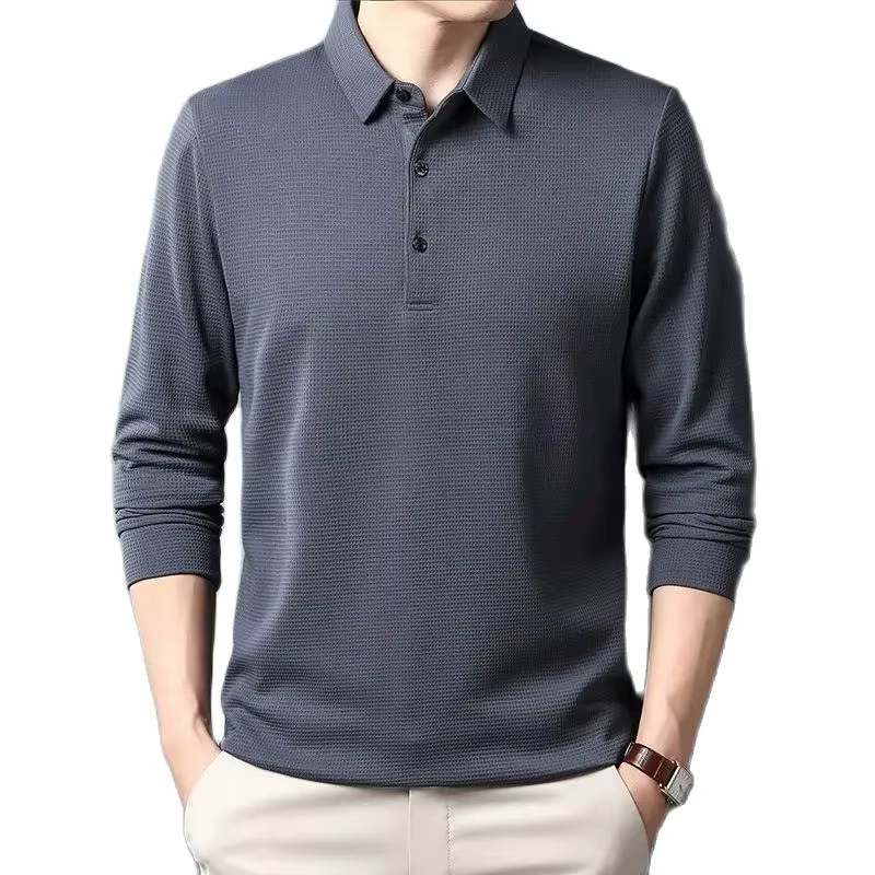 SHiONFA-T-shirt à manches longues gaufré pour hommes