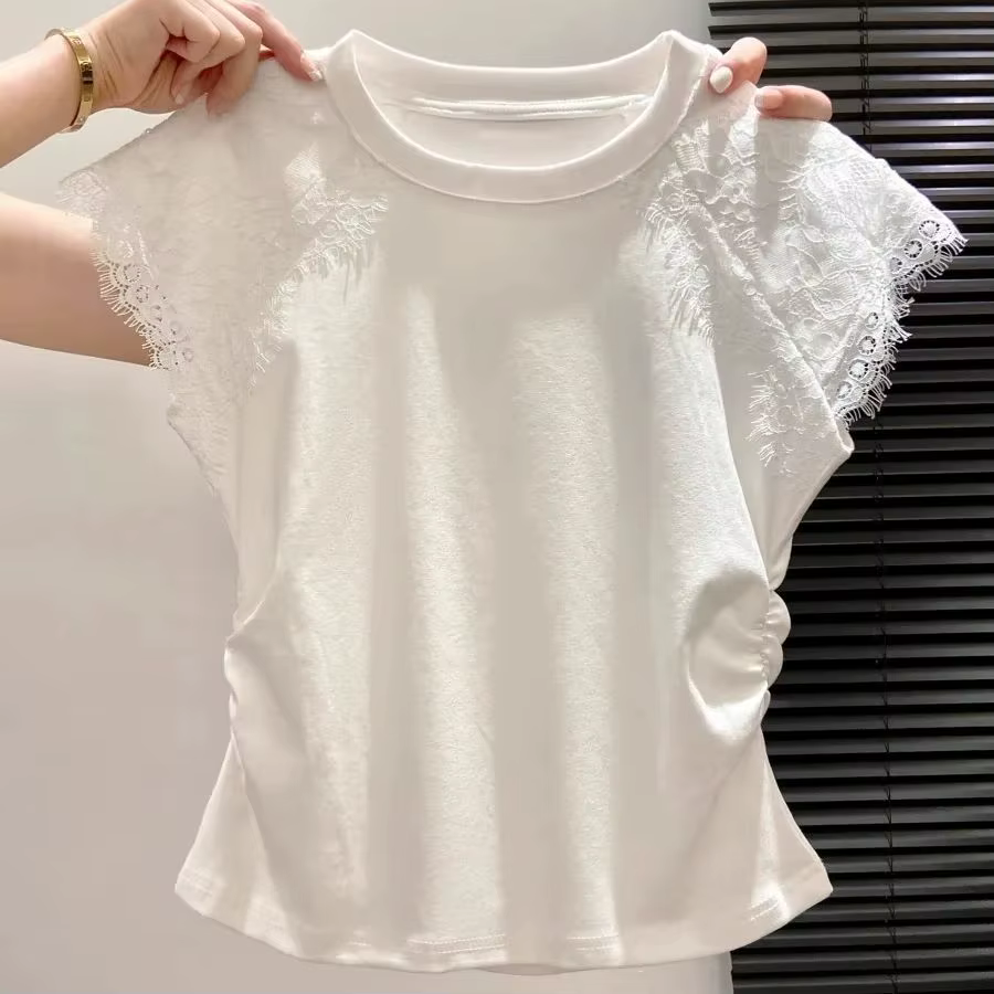 T-shirt en dentelle Patchwork pour femmes