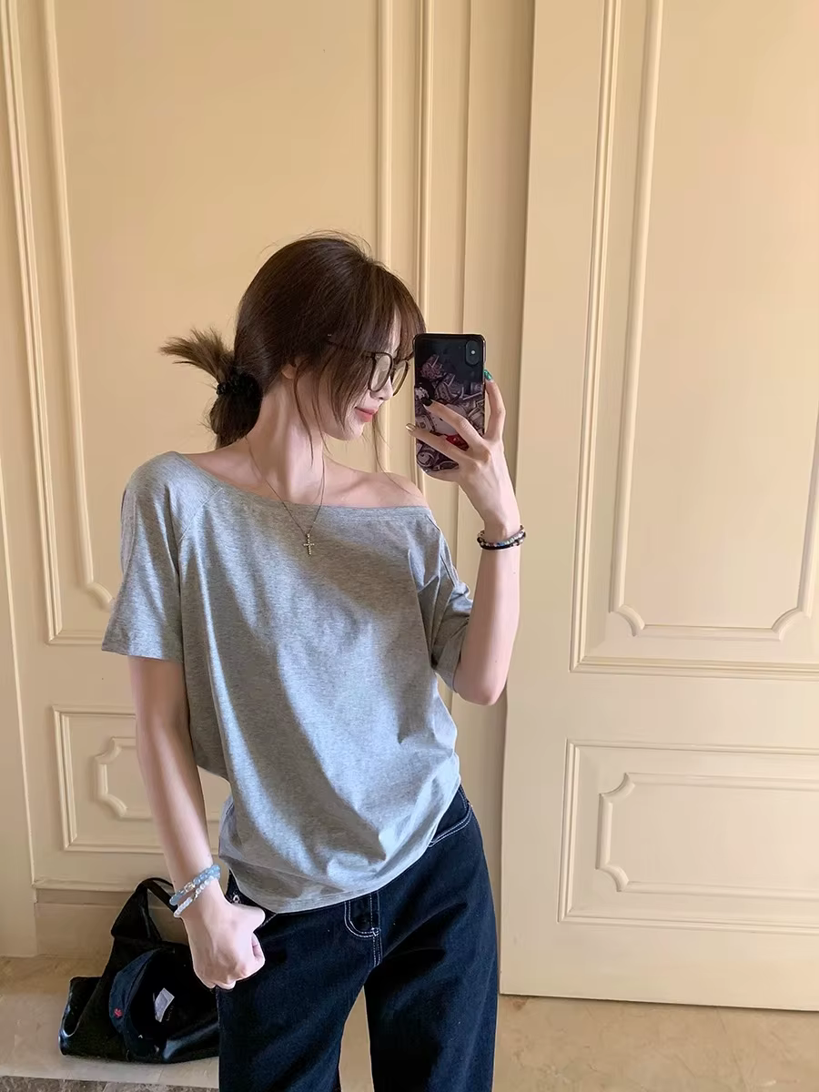 T-shirts femmes solide Simple été décontracté Cleanfit à manches courtes tout-match jeunes filles Streetwear Y2k haut vêtements esthétiques Ins