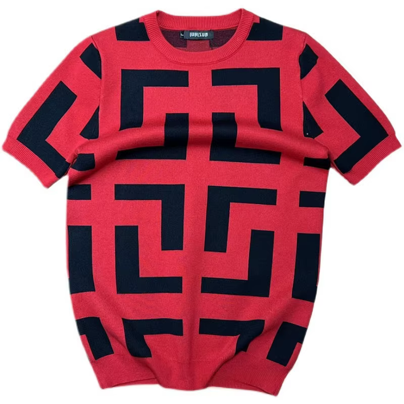T-shirt à manches courtes en tricot à motif géométrique