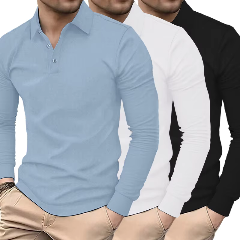 Polo basique à manches longues pour hommes