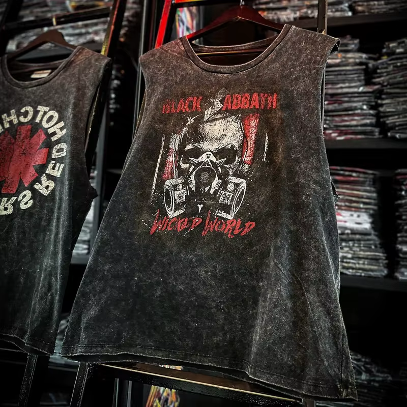 American Rock Band imprimé Vintage lavé sport gilet coton sans manches hommes T-shirt Hip-hop vêtements