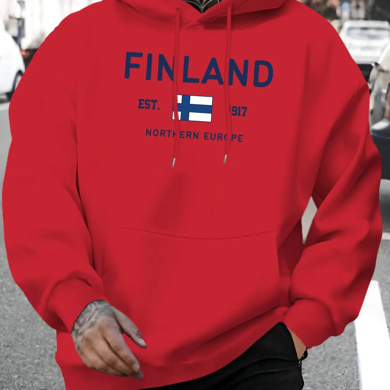 Sweat à capuche pour homme avec imprimé lettres finlandaises