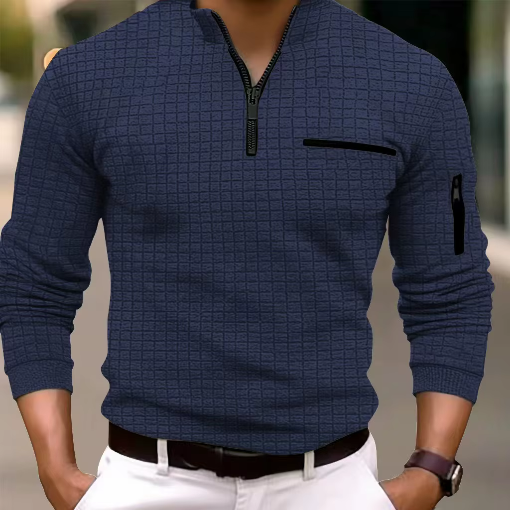 Printemps automne hommes Polo solide damier Plaid bras fermeture éclair mode respirant sport