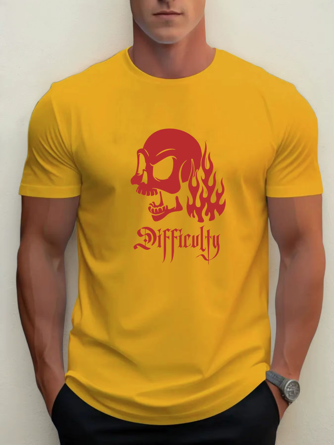 T-shirt pour hommes crâne de flamme 100 % coton impression graphique été