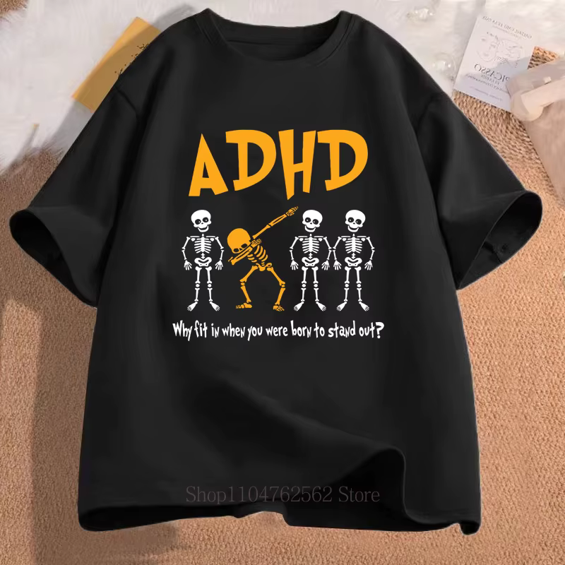 T-shirts à imprimé graphique sur le thème du TDAH pour femmes et hommes, mode décontractée d'été, streetwear amusant, t-shirts oversize à col rond et manches courtes