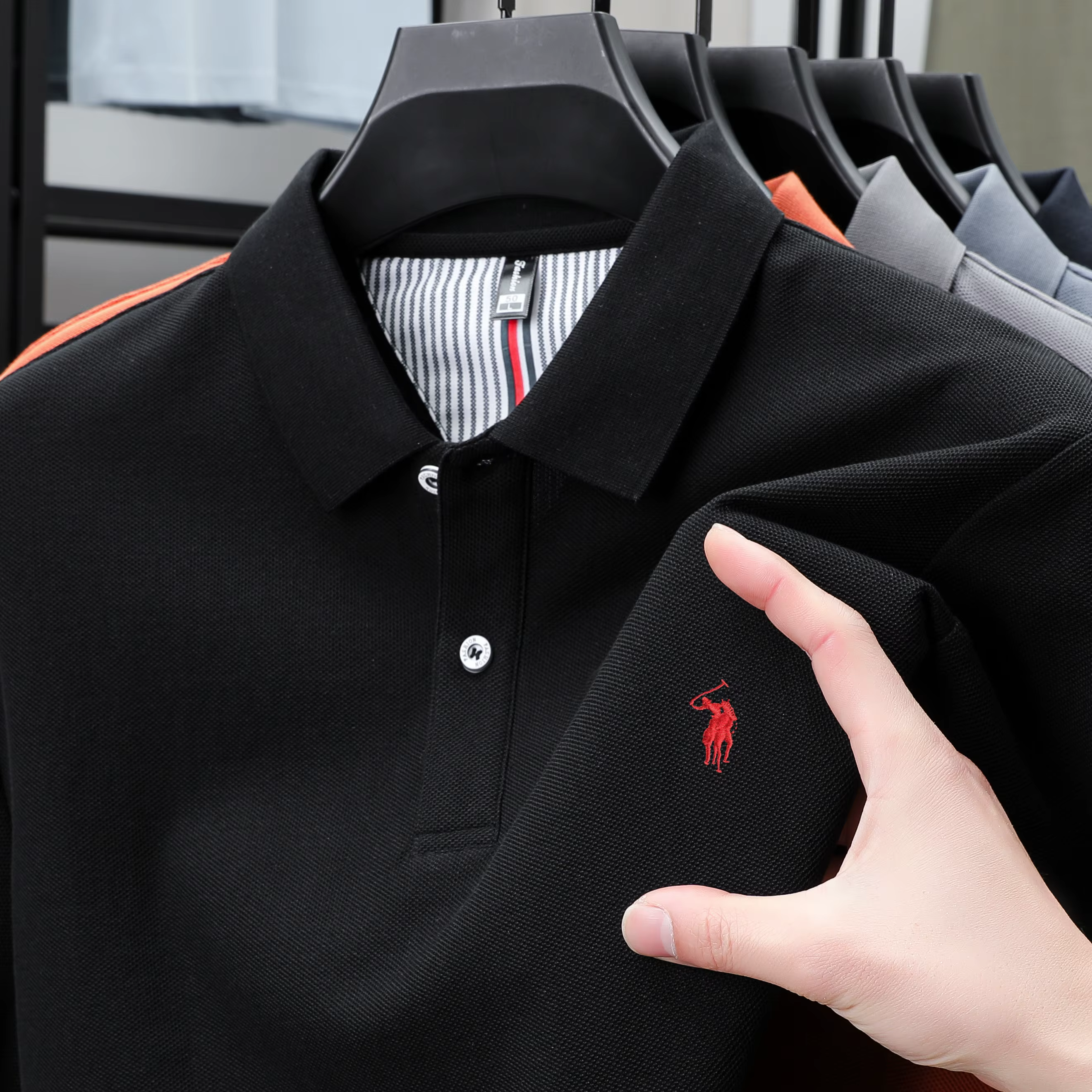 Été hommes de luxe marque Swing Spurs brodé polo shirt 100% coton anti-rides respirant peau amiable affaires Casual Top