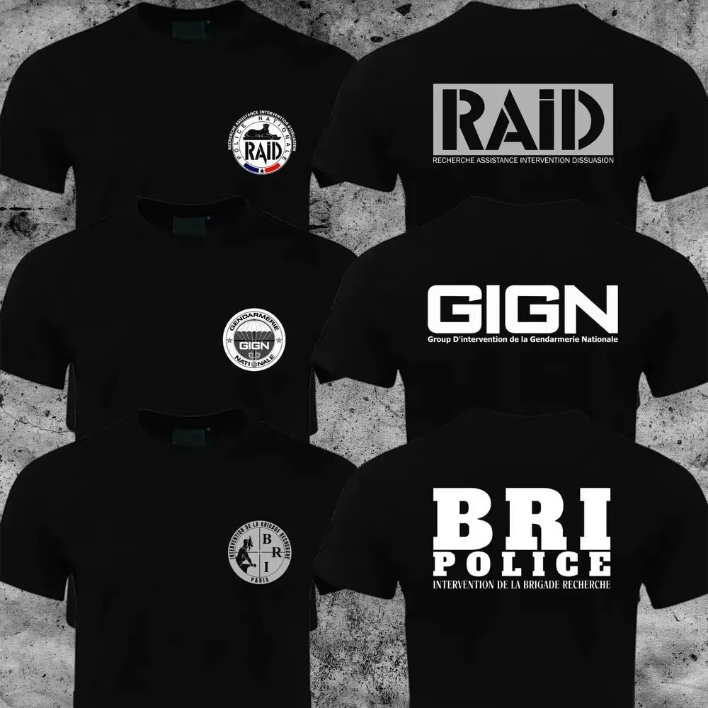 2025 nouvelle France Forces d'élite spéciales françaises GIGN Raid BRI hommes T-shirt pur coton été manches courtes t-shirts Camisetas Homme