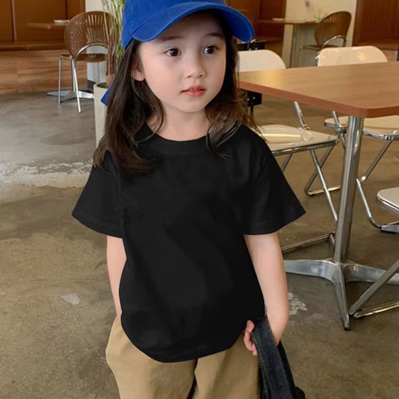 100% coton 180gsm tissu enfants garçon fille T-Shirt 2025 nouveau été femmes à manches courtes