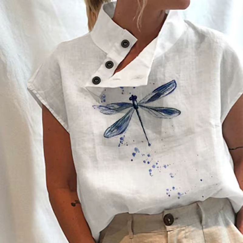 Chemise blanche en coton à manches courtes pour femmes