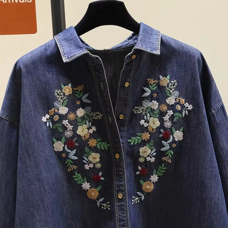 Chemisier en Denim pour femmes, polyvalent, de haute qualité, hauts brodés, décontractés et élégants, chemise de Cowboy, printemps-automne, 2025