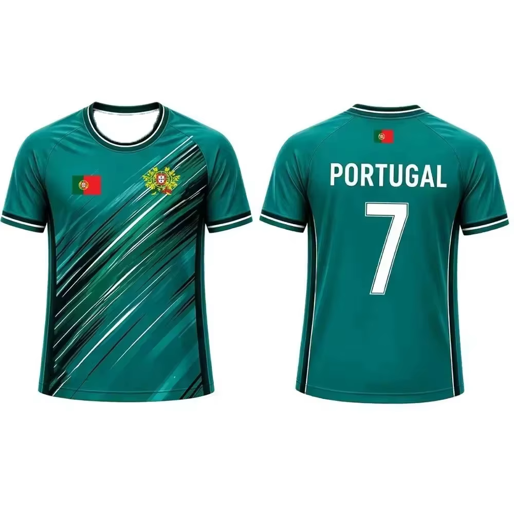 Maillot de football Portugal 2026 pour hommes, femmes et enfants – T-shirt rayé imprimé 3D respirant et à séchage rapide pour l'entraînement sportif