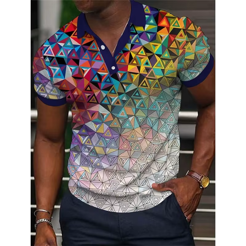 Polo graphique Icide optique pour hommes, t-shirts College 3D géométriques, haut à revers décontracté extérieur, t-shirts Street At à manches courtes