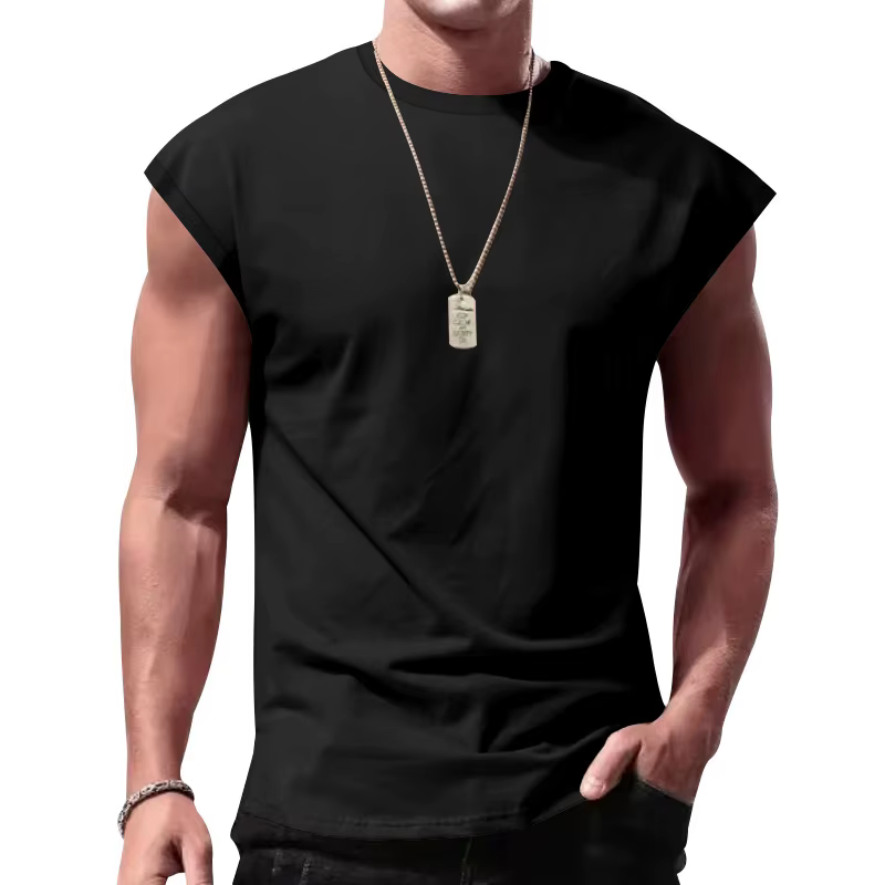 T-shirt homme 2026 décontracté sans manches été sportswear ample couleur unie gilet de base sans