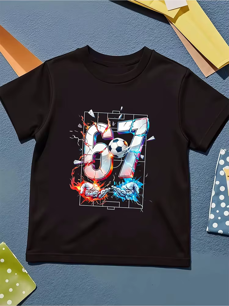 T-shirt imprimé coloré à thème 67 pour enfants