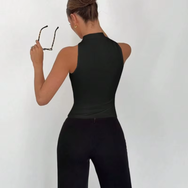 Débardeur sans manches pour femme avec anneau métallique décoratif et nœud torsadé