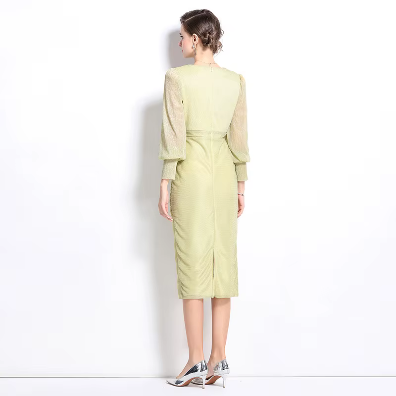 Élégant lanterne manches noir brillant soie plis robes moulantes femmes Sexy col en V Floral perles soirée gaine