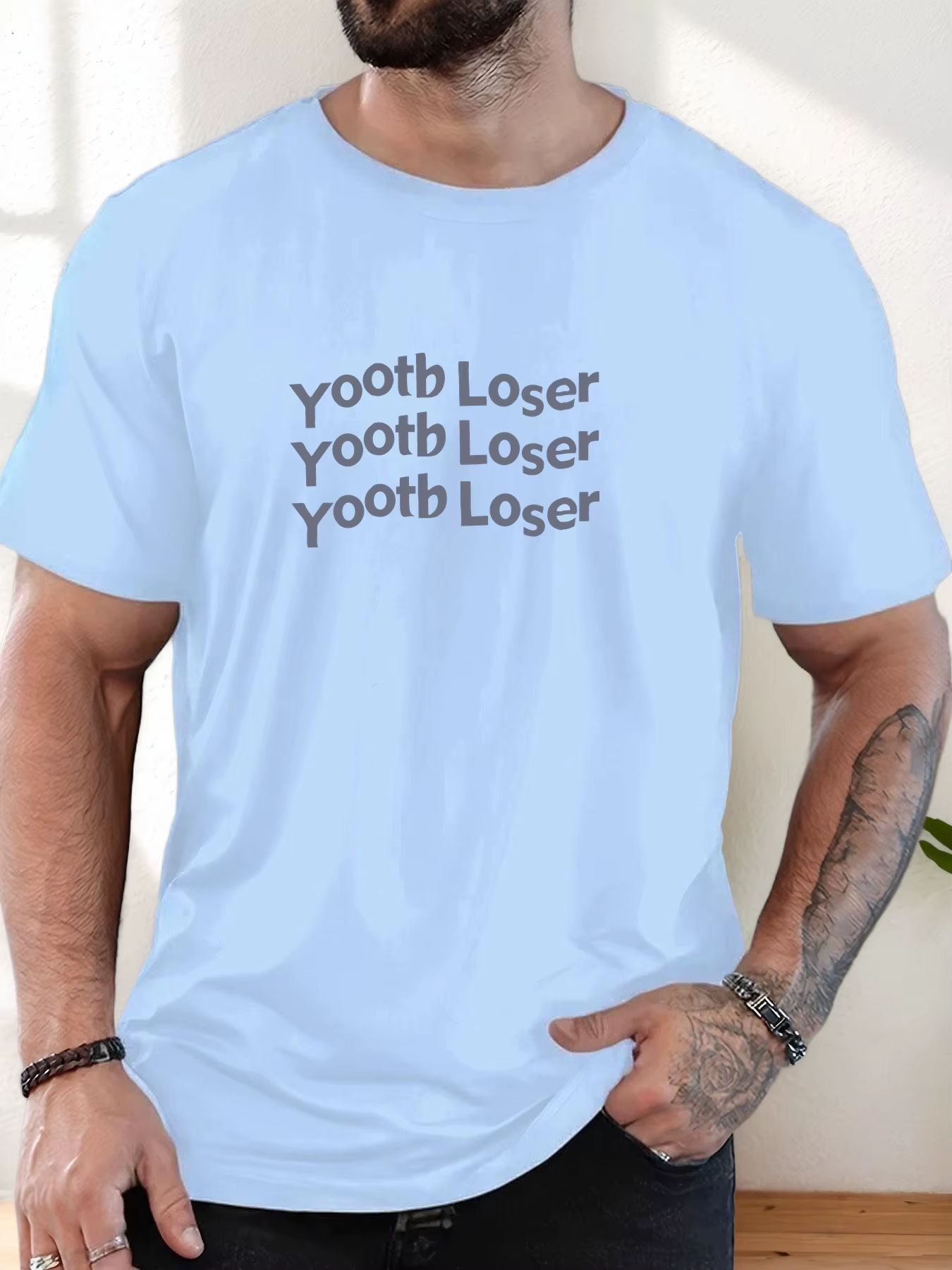 T-shirt imprimé 100 % coton pour hommes motif perdant yootb été décontracté surdimensionné col rond à manches courtes
