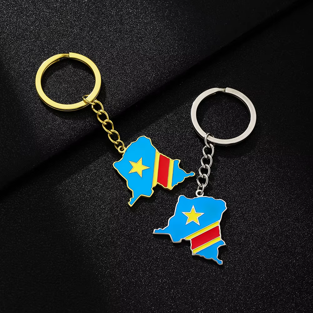 Porte-clés décoratif avec drapeau de la République démocratique du Congo, style ethnique pour hommes et femmes, accessoires polyvalents en acier titane