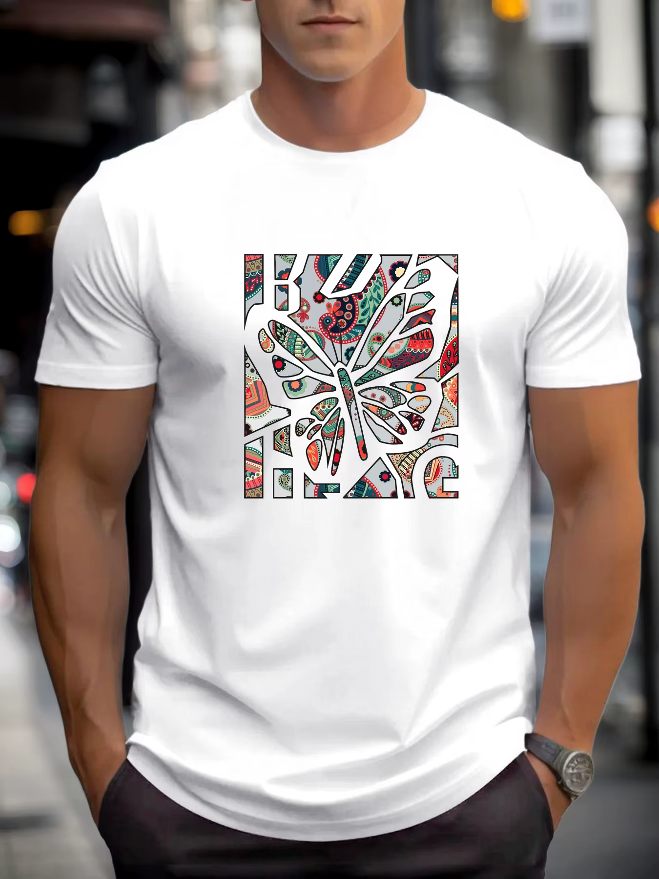 T-shirt pour hommes papillon 100 % coton impression graphique été