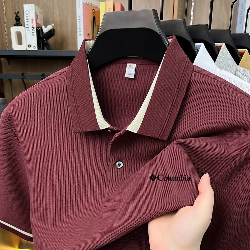 Polo Homme 100% Coton Exquis, Broderie Lettre Simple, Polyvalent, Léger et Respirant pour l'Été