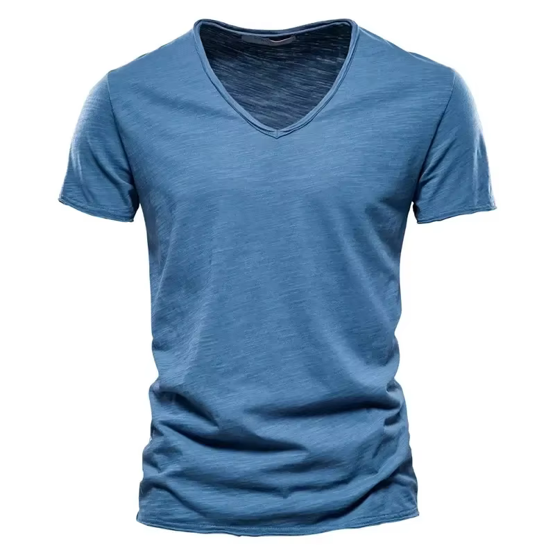 Nouveau 100% coton hommes T-shirt hauts col en V mince à manches courtes t-shirts de haute qualité