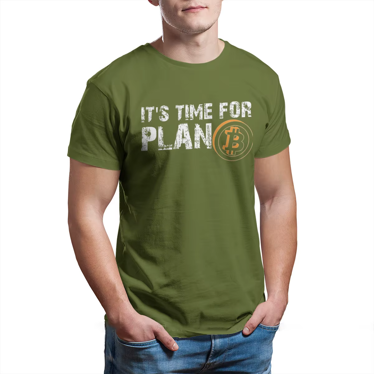 Bitcoin signe Art Satoshi Nakamoto c'est l'heure du Plan B t-shirt col rond coton surdimensionné