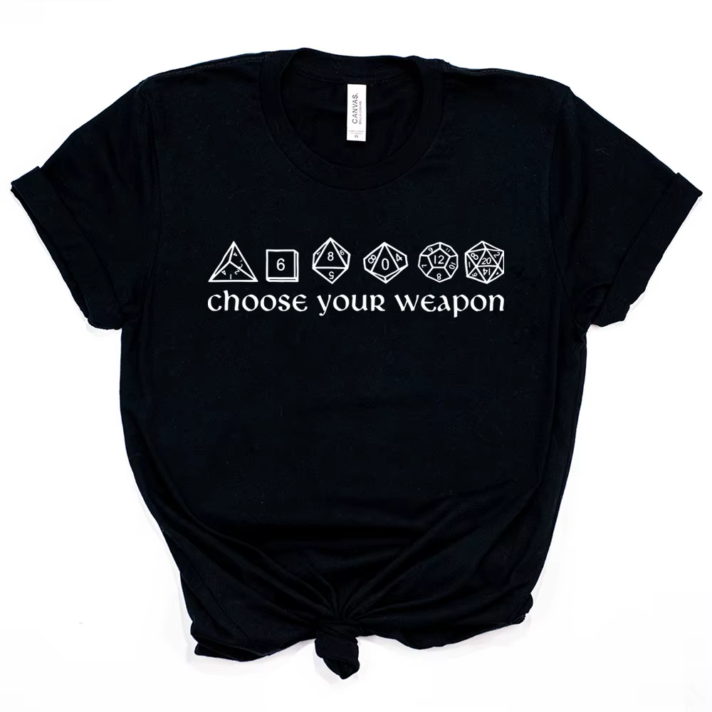 Choisissez votre arme T-shirt drôle DnD dés chemise jeux de société RPG Gaming t-shirts unisexe à manches courtes