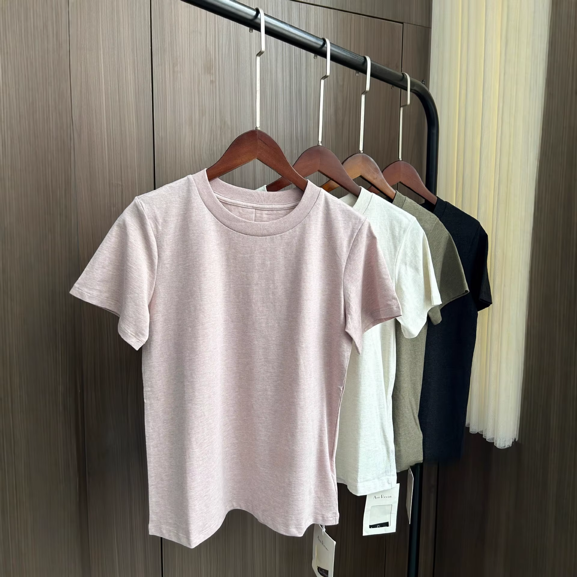 Haut décontracté à manches courtes et col rond pour femme en tissu pur coton biologique tissé uni