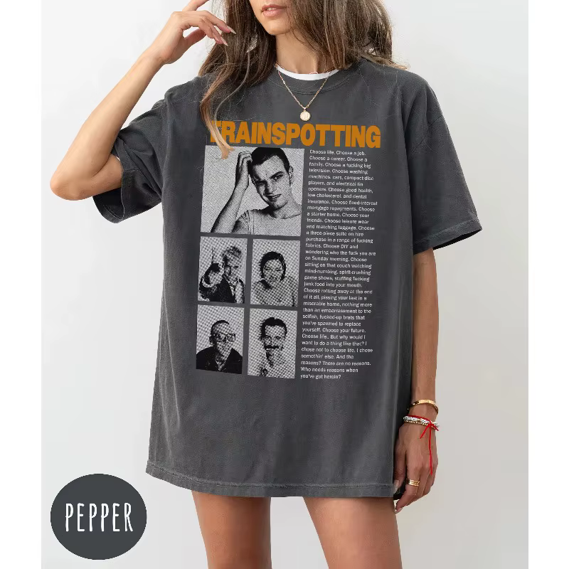 Trainspotting Choose Life Shirt - T-shirt en coton ample et respirant avec affiche de film culte des années 90