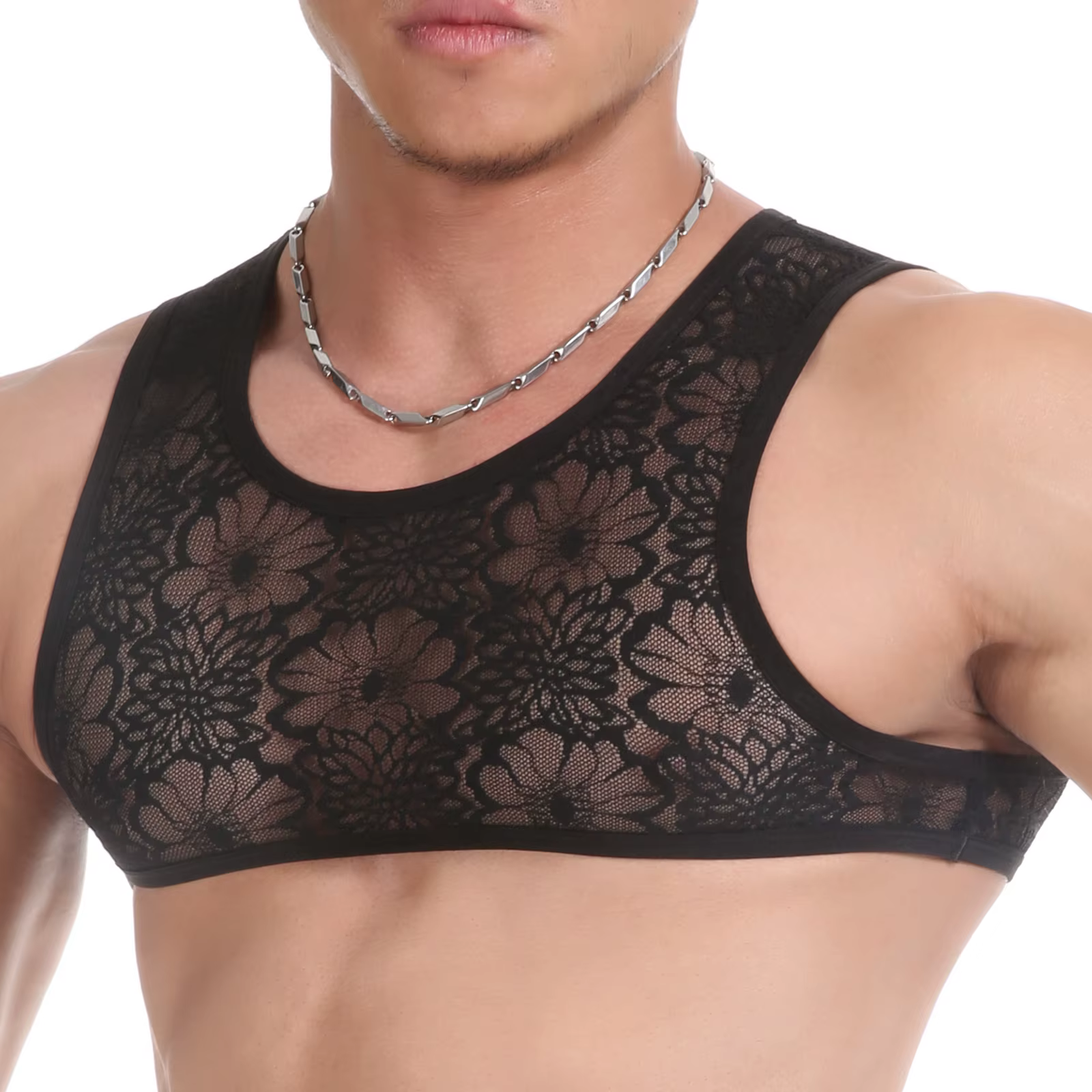 Hommes dentelle pure culture hauts gilet sans manches Crossdressing homme Sissy soutiens-gorge court débardeur entraînement musculaire Fitness Singlet