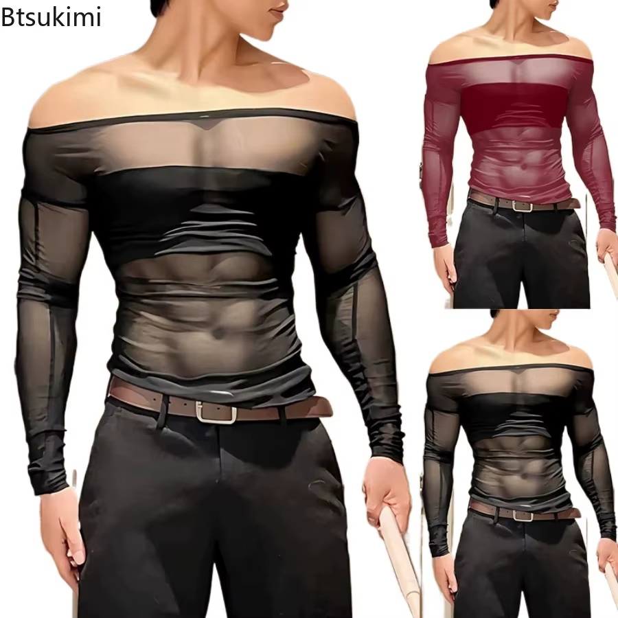 Nouveau T-shirt transparent en maille pour homme