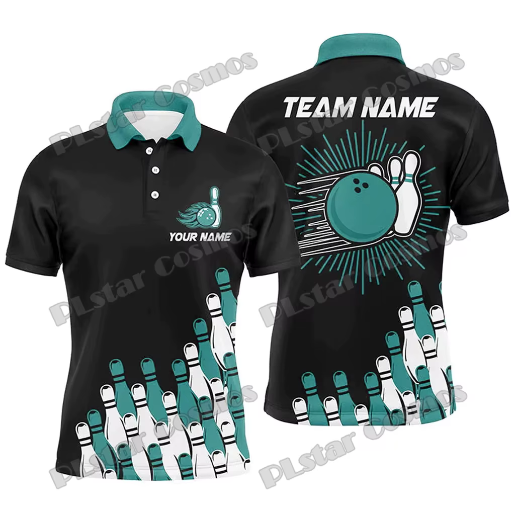 Rétro Bowling Team Option multicolore Nom personnalisé 3D Imprimé Mode Polo pour hommes Été Unisexe