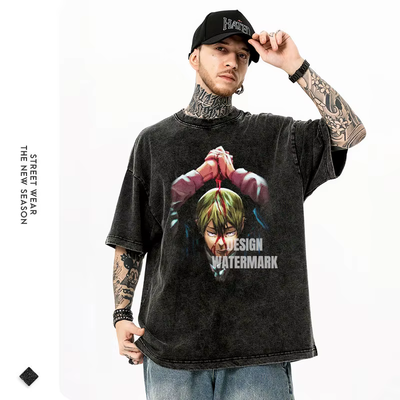 T-shirt Zenin Naoya Vintage Lavé Anime Jujutsu Kaisen T-shirts Oversize CHOSO Manches Courtes Tops Rétro Hommes 100% Coton