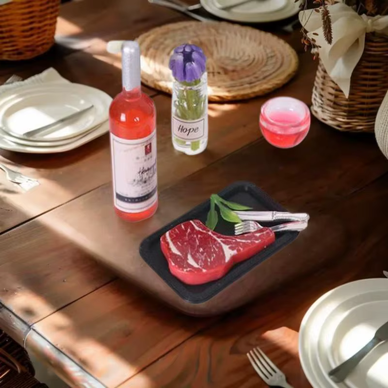 Kit de modèle de jouet de décoration alimentaire de cuisine de maison de poupée à faire soi-même, 5 pièces, pâtes à Steak, assiette, couteau, fourchette, ensemble de simulation Miniature