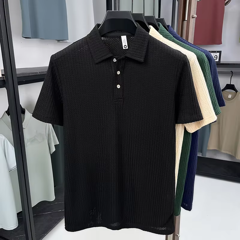Polo homme à séchage rapide en tissu gaufré nid d'abeille