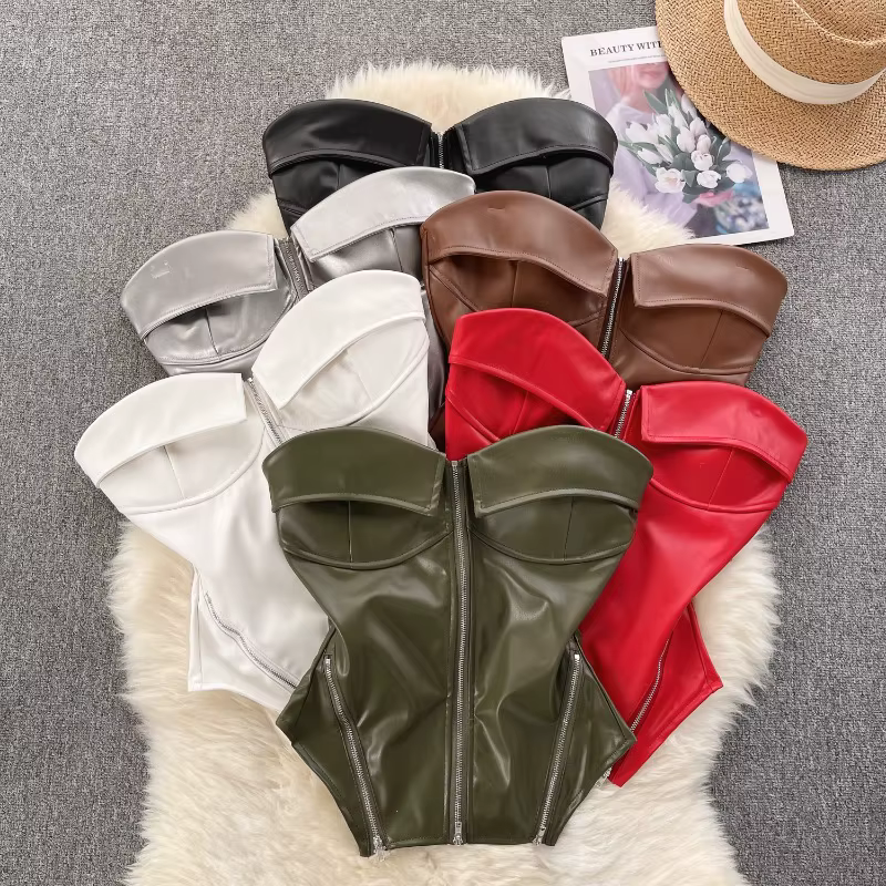 Chic Vintage doux Camis arête de poisson asymétrique débardeur mince haut court Sexy Corset Bustier femmes vêtements d'été