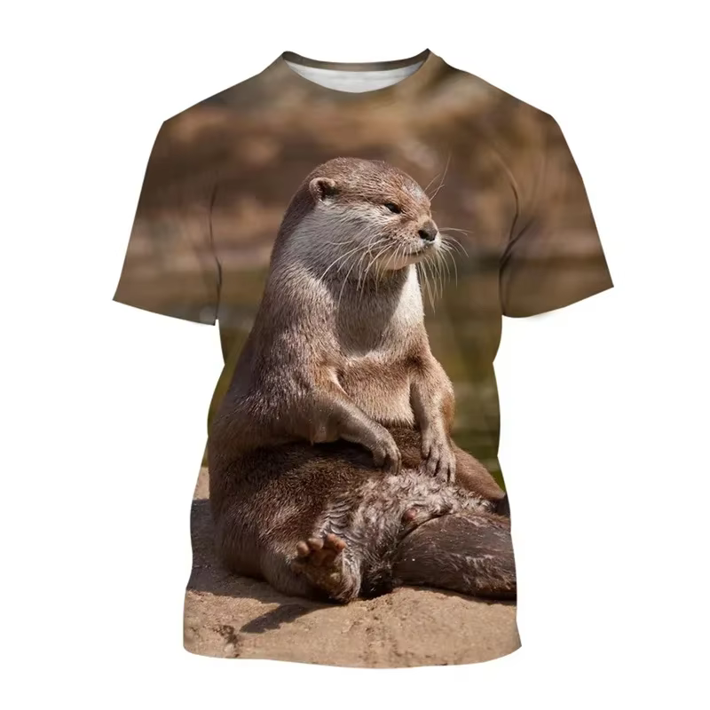 Populaire impression 3D Animal loutre T-shirt été hommes décontracté col rond