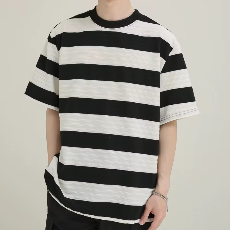 T-shirts rayés style preppy d'été pour hommes