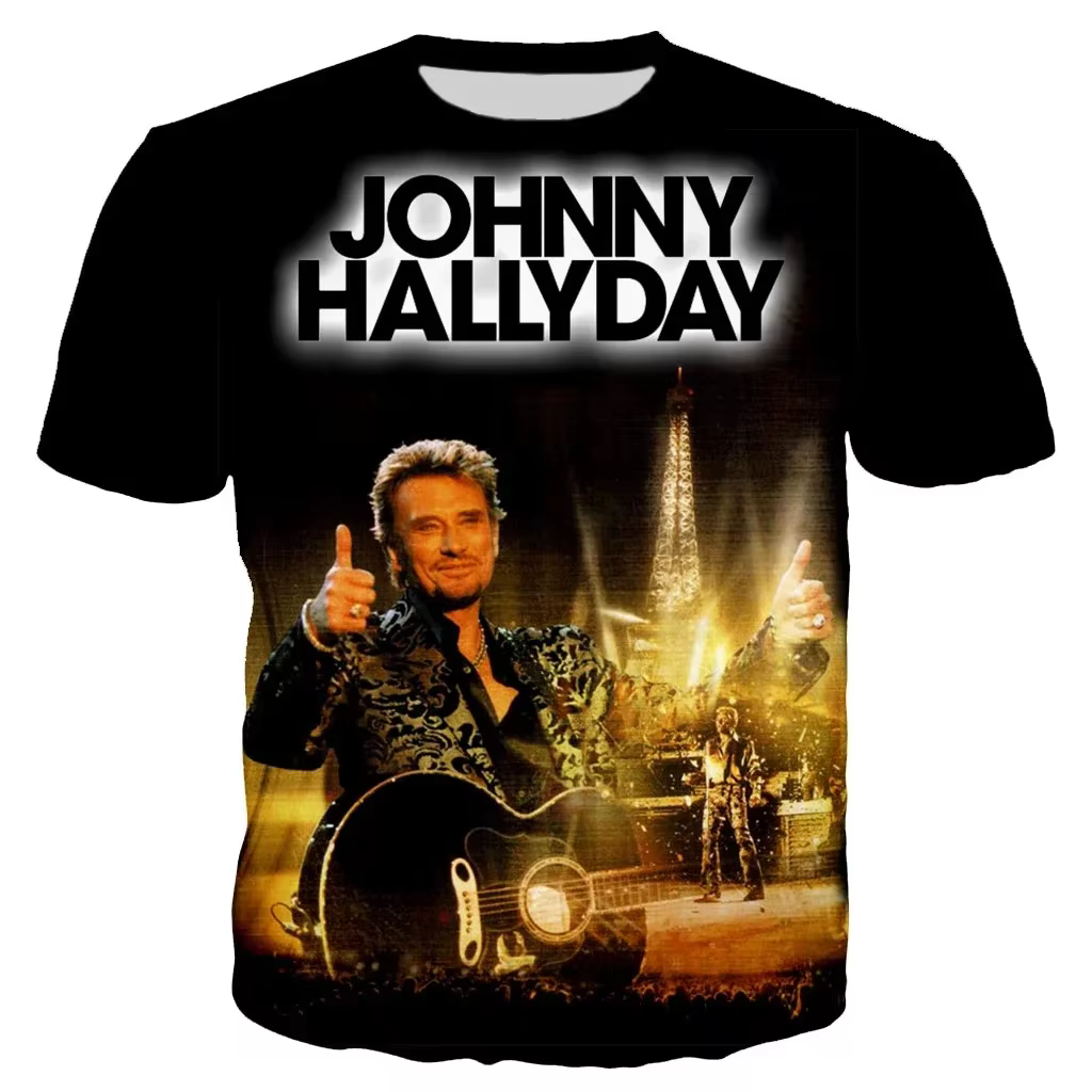 Nouveau le plus populaire chanteur Pop Johnny Hallyday 3D imprimé T-shirt hommes femmes Rock décontracté Streetwear vêtements Hip Hop Harajuku hauts