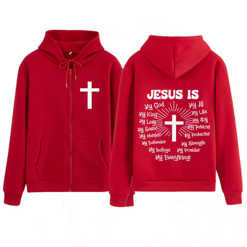 Sweat-shirt à capuche zippé unisexe avec imprimé graphique « Jésus est Dieu