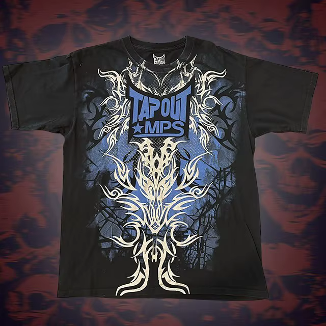 2000s Tapout Hip Hop Skull Graphic t shirts Men Streetwear Goth Tops Men Clothes Casual Gothic Oversized Long Sleeve T shirt