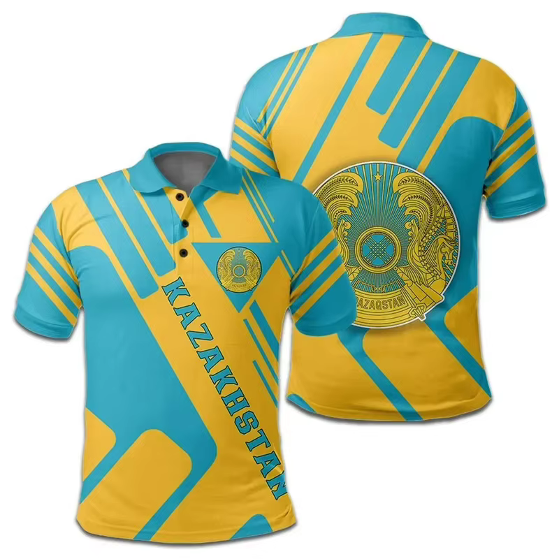 Polo imprimé 3D de la République du Kazakhstan pour hommes